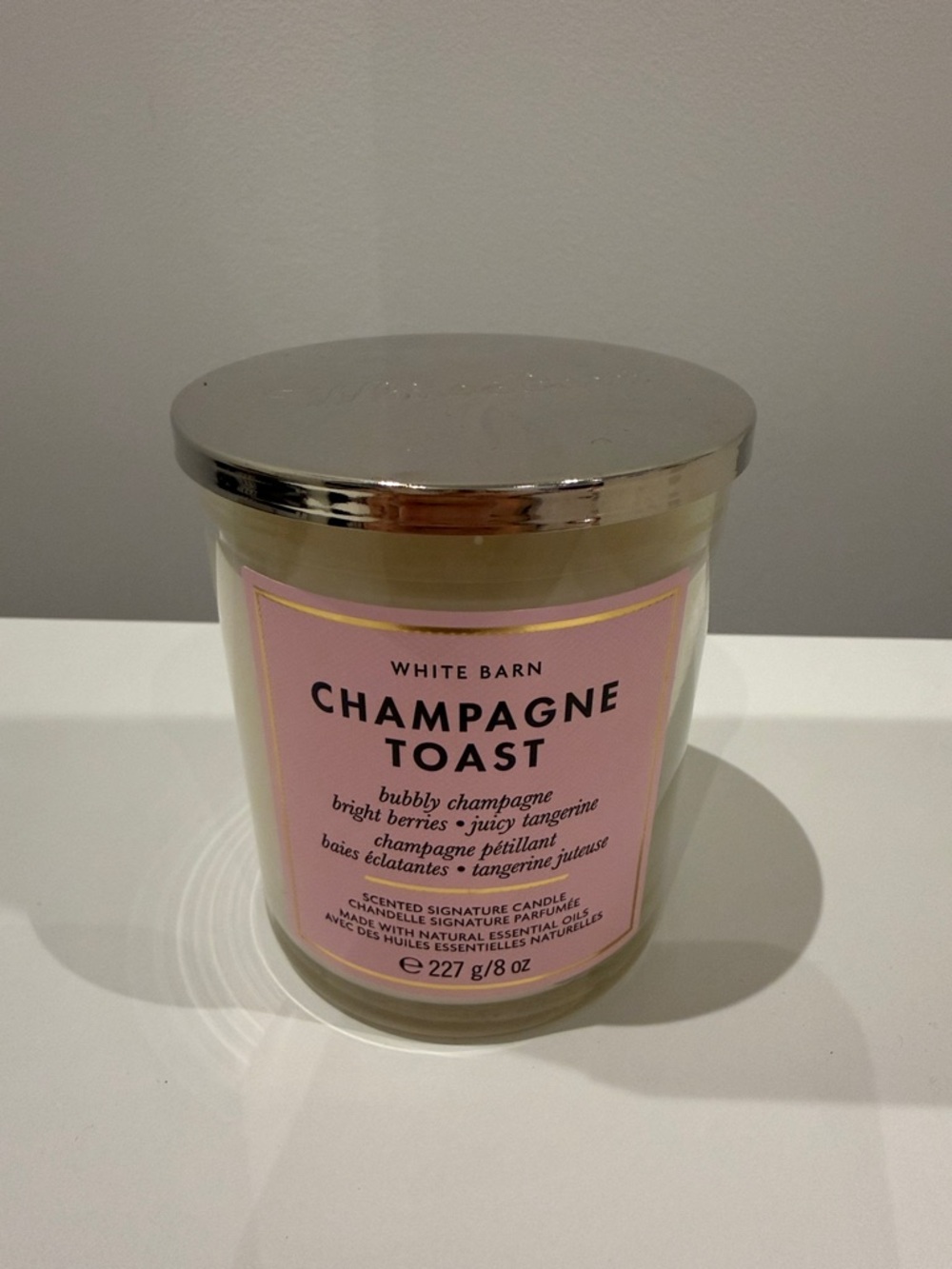 White Barn Champagne Toast Candle - Pink Label, Silver Lid